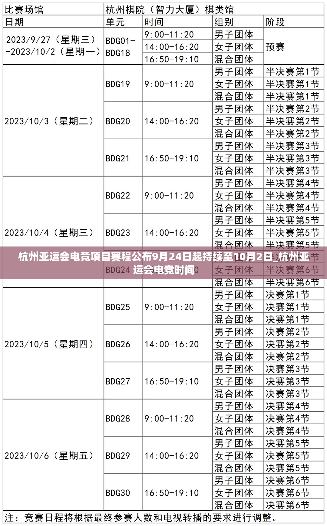 杭州亚运会电竞项目赛程公布9月24日起持续至10月2日_杭州亚运会电竞时间