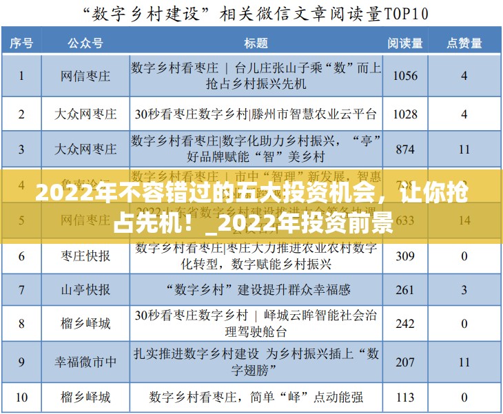 2022年不容错过的五大投资机会，让你抢占先机！_2022年投资前景